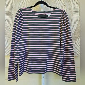 J. Crew Striped Long Sleeve Cotton Top Sz Large Pink & Green